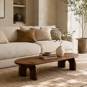 Wood Coffee Table, Sculptural Arch Base, Organic Modern Furniture, Living Room Accent