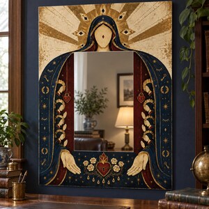 Sacred Icon Wall Mirror, Gothic Religious Art Decor | Digital Print Dekota & Plexi Silver Mirror