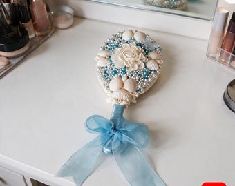 Handcrafted Seashell Vanity Mirror | Coastal Beach House Decor (10"x4.7")