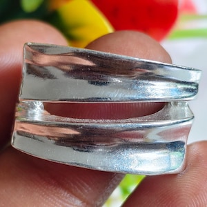 Sterling Silver Double Wave Statement Ring, Modern Minimalist Open Band Jewelry