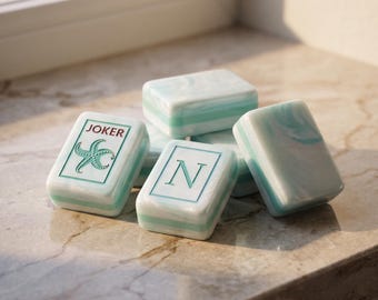 American Mahjong Set, Blue Coral Coast Tiles, Coastal Game Night Gift for Mahjong Players