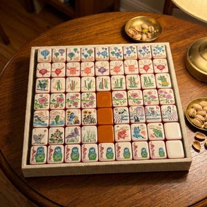 american mahjong, mahjong set, walk with me set, acrylic mahjong, mahjong tiles, mahjong tile set, mahjong game set, illustrated mahjong, nature mahjong set, mahjong board game, mahjong gift, mahjong lover gift, game night gift