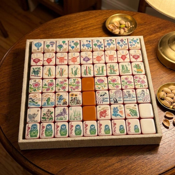 American Mahjong Set, Walk With Me 7-Layer Acrylic Tiles, Illustrated Nature Board Game Gift