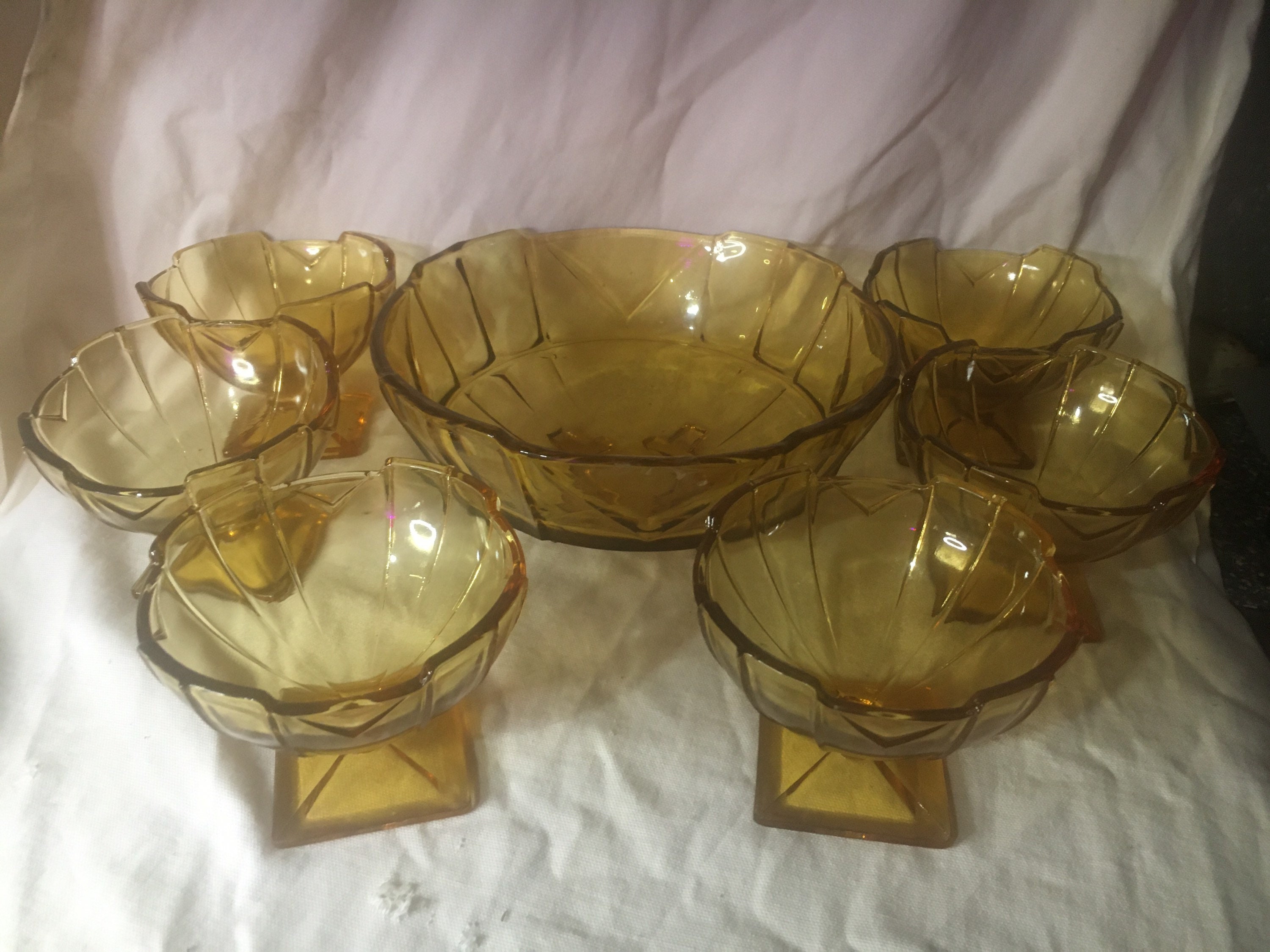 Vintage Brown Amber Glass Dessert Bowl Set. Tazón grande y 6 Etsy