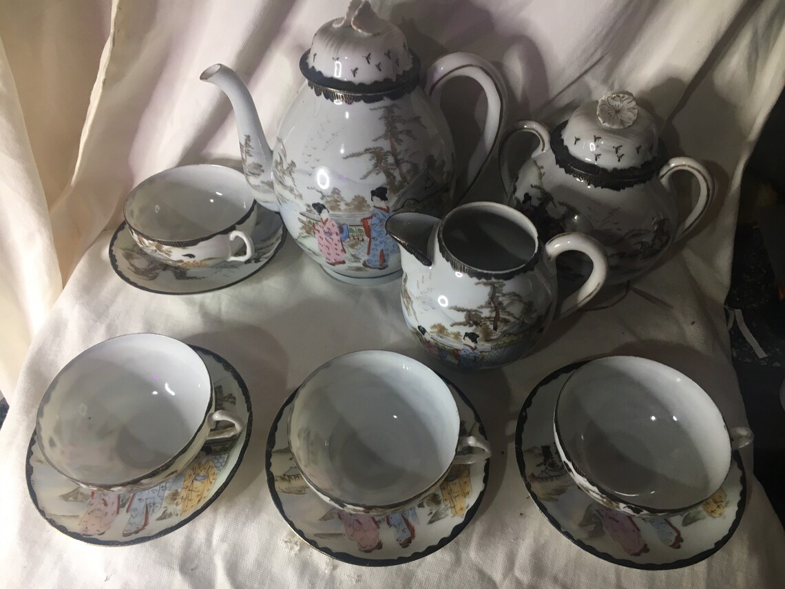 Vintage Japanese Kutani Eggshell Porcelain Tea Set for 4. Etsy