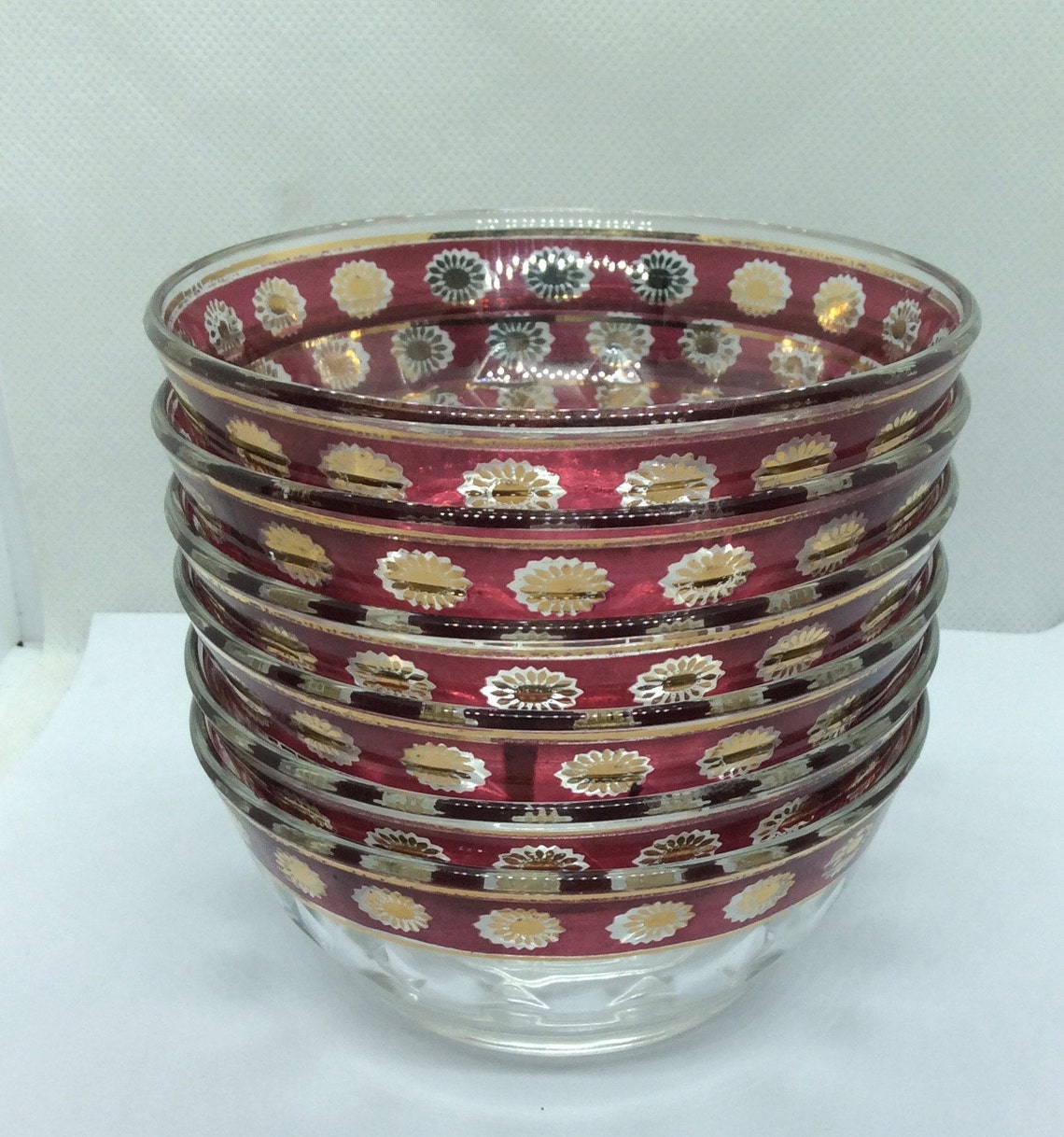 Vintage Italian Glass Set of six dessert bowls. Beautiful Red Etsy