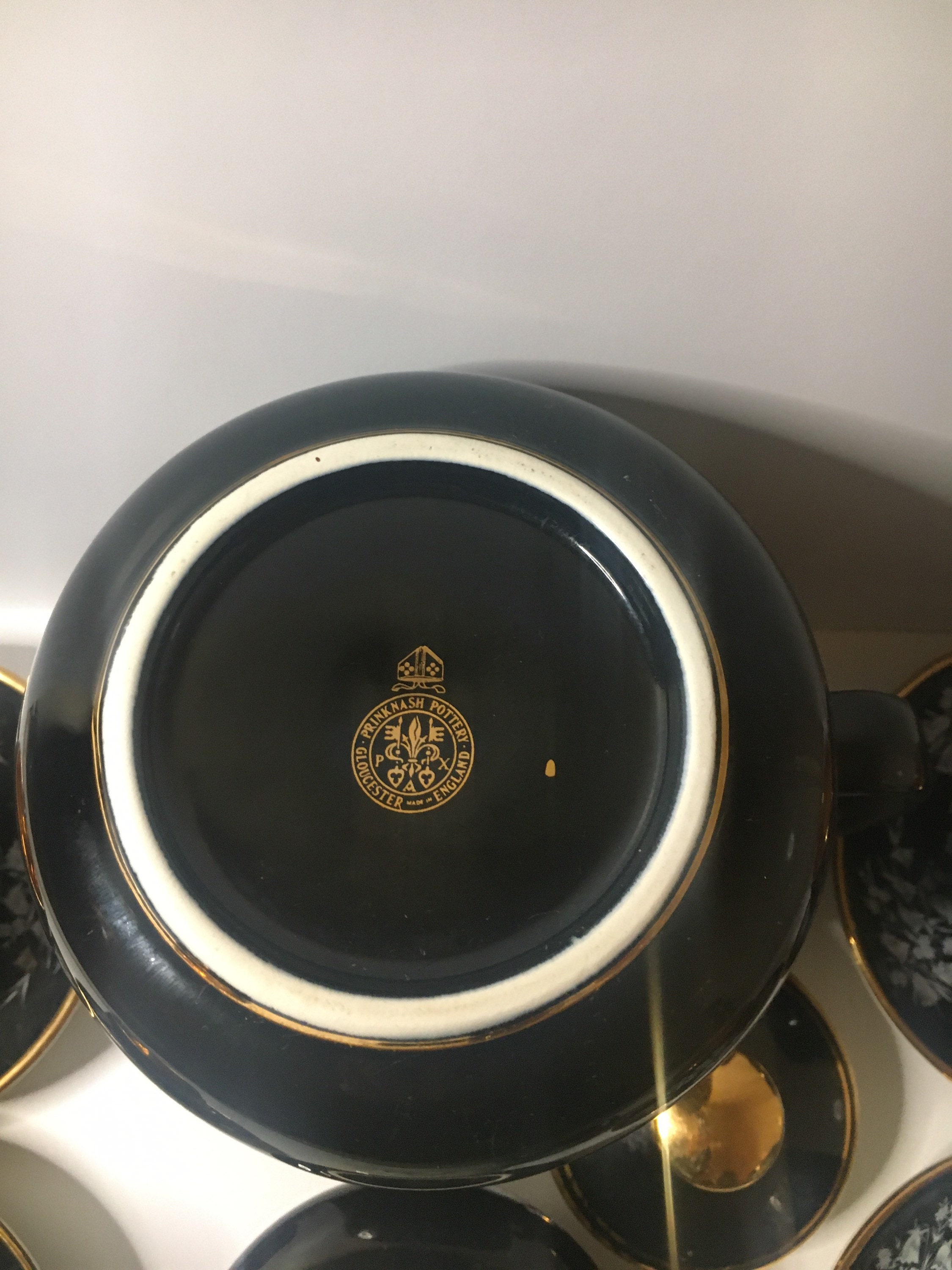 Vintage Prinknash Pottery Coffee Set. Black and Gild Enamel With Floral