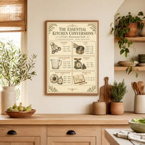 Tabella di conversione per la cucina stampabile, guida alle misure vintage, download immediato