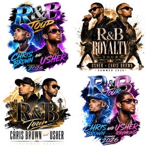 5 Chris Brown Usher R&B Summer Tour 2026 PNG, Hip Hop Concert Merch Sublimation, Retro Bootleg Fan Shirt Design Digital Download