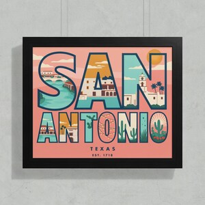 San Antonio Digital Wall Art Print Download Texas Illustration Home Decor Travel Poster Tx Cityscape Instant Printable Artwork