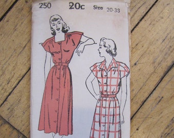 1940's Cap Sleeve Dress New York Pattern, 1940's, Factory Folded, Cap Sleeves, Belted Dress, New York Pattern, Dress, Pattern, Sewing, #1