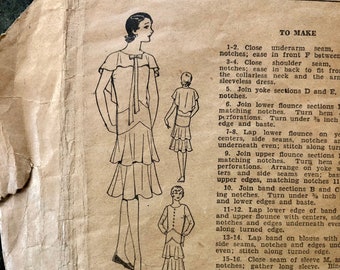1920's Antique Excella Patterns Juniors Frock Dress Sewing Pattern,  Cut, Dress, Bust 34, Size 16, Small, Dress, Frock Flapper, Juniors,