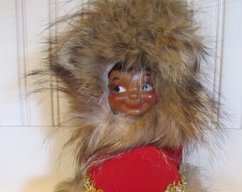 1960's Eskimo Inuit Souvenir Doll with Real Fur Accents, Alaska, Canada, Eskimo, Souvenir Doll, Inuit, Fur, Kewpie Doll, Carlson, Regal