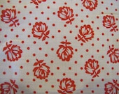 1950 39 s Red and White Dotted Floral Fabric, Cotton, Quilters Weight Fabric, Floral, Flower, Red and White, 1950 39 s