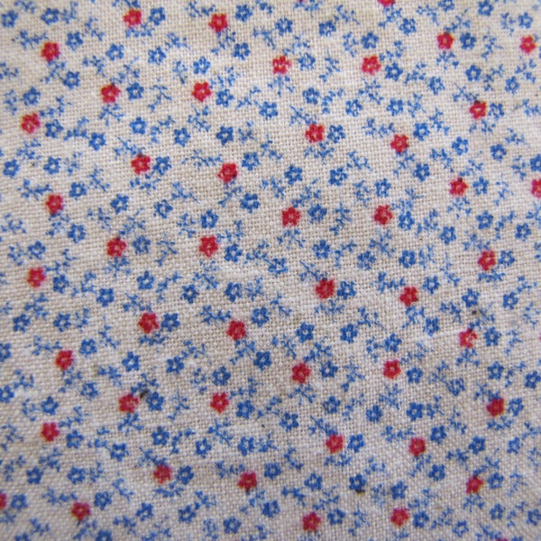 1970's Blue Calico Fabric, Blue, Floral Fabric, Calico, Cotton, Flower, Floral, White, Red, 1970's,Quilters Weight,