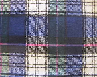 1980's Blue and Pink Plaid Cotton Blend Fabric Piece, 2  Plus Yard, Cotton Blend, Blue, Pink, Green, 1980's, 80's, Plaid, Preppy