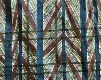 1960's Blue and Green Striped Batik Style Cotton Fabric Piece, 4 Plus Yards, Cotton, Batik, Striped, Chevron, Blue, Green, Asian, 60's