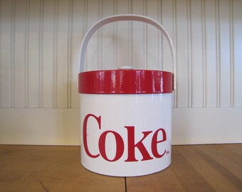 1980's Coca-Cola/Coke Ice Bucket, Ice Bucket, Coke, Coca-Cola, Red, White, Vinyl, Advertsing, Summer, Bar, Man Cave, MCM, Typography