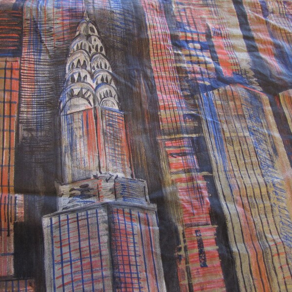 1980's Jab Anstoetz NY City Sky Scraper Fabric Piece, Twin Towers, Empire State Building, Jab Anstoetz, City Scapes, Modern, Sky scraper