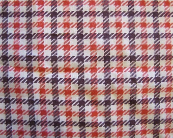 1950's Red and Plum Herringbone Plaid Cotton Fabric Piece, 1  Plus Yard, Cotton, Quilter Weight, Red, Plum, Herringbone, Plaid, 50's