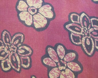 Maroon Batik Style Floral Fabric, Maroon, Batik Style, Floral, Flower, Semi Sheer Fabric, Cotton, Asian, India