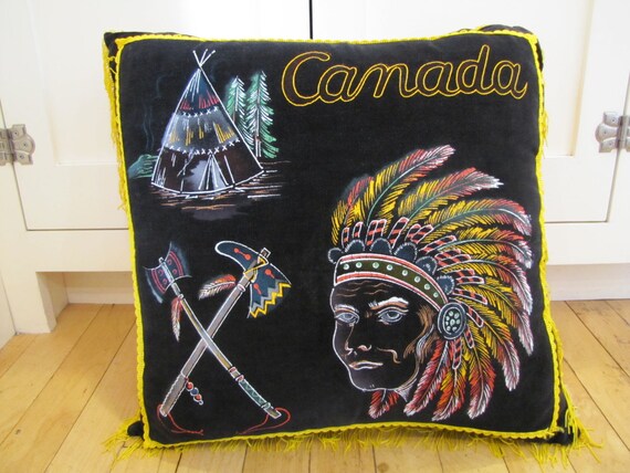 Vintage Canadian Indian Souvenir Velvet Pillow Velvet Etsy