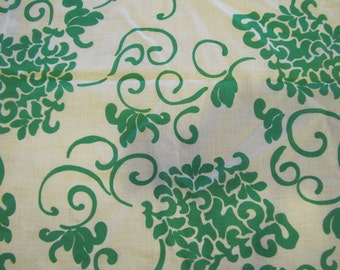 VTG Modern Green Cotton, Green, Floral, Flower, Cotton Blend, Semi Sheer Modern, 1980's, 1990's, Modern Floral, White