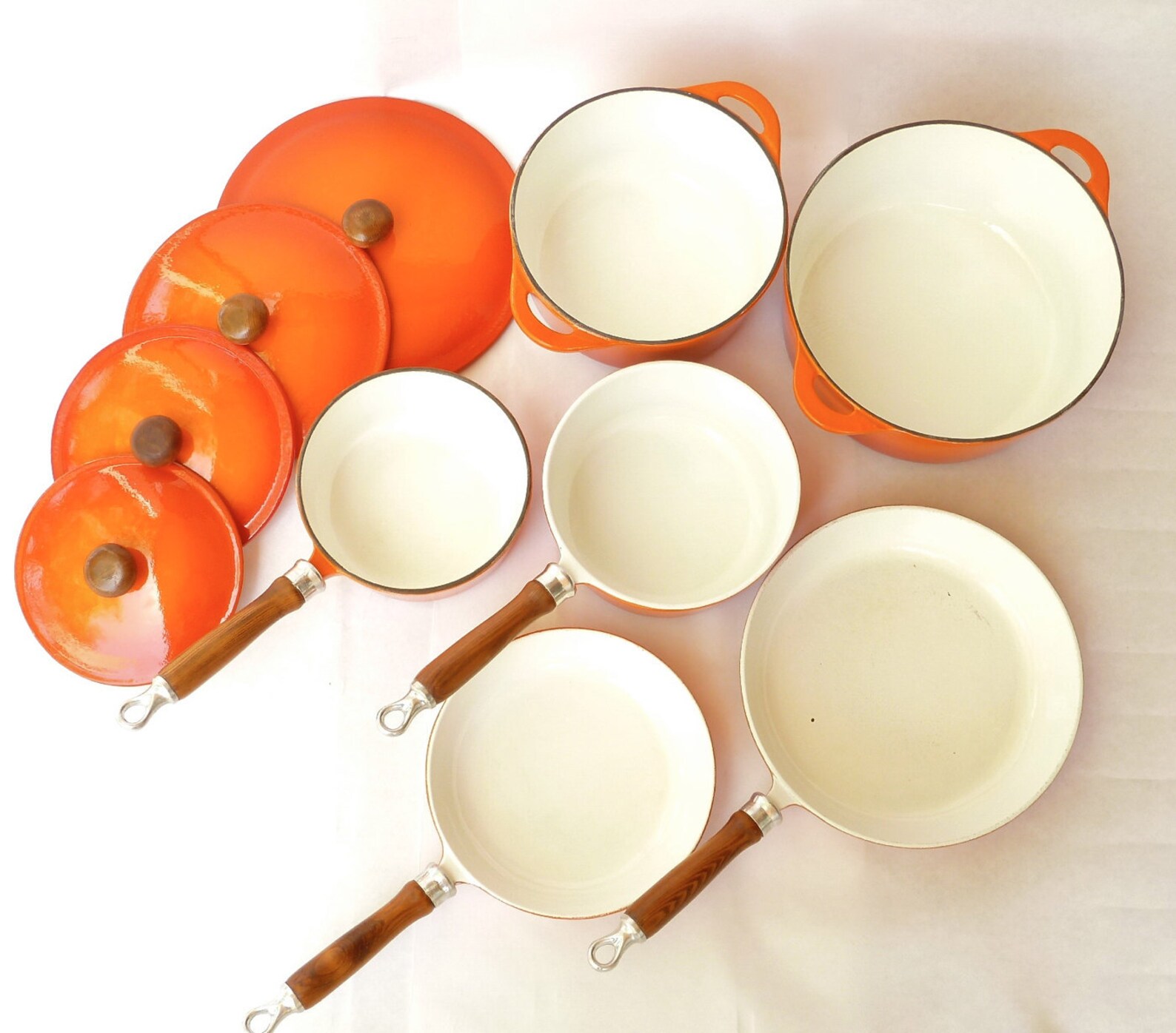 Vintage Enamel Cast Iron Cookware // 10 Piece Set in Orange Etsy
