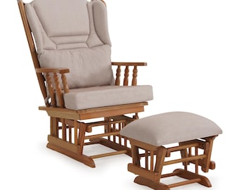Handcrafted Wooden Glider Rocking Chair with Ottoman, Modern Minimalist Accent Chair