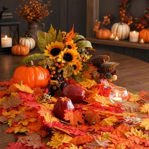 Artificial Silk Maple Leaves, Fall Autumn Vase Filler, Thanksgiving Table Decor