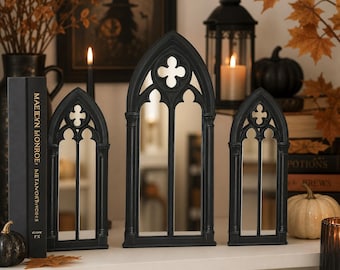 Set of 3 Gothic Arch Mirrors, Black Vintage Church Window Style Decor
