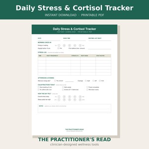 Strumento stampabile per monitorare lo stress / Registro giornaliero del livello di cortisolo e diario dello stress / Diario del benessere e della cura di sé / Download immediato in PDF