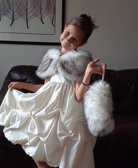 Faux Fur Wrap Fox for FLOWER GIRLS Ivory-Off-white