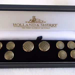 9 ct Gold CRISS CROSS Holland & Sherry Blazer Buttons Navy Enamel