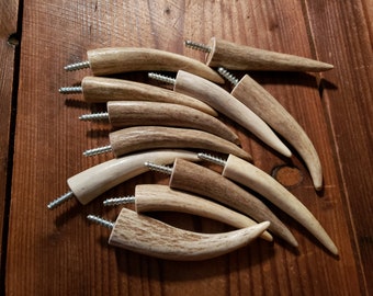 Antler Tip Wall Hook, 3" Screw into Wall Deer Tines Tips, Coat Hook, Hat Rack, Real Deer Hook, Fishing Pole, Cabin Decor, Mountain Man