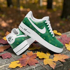 Custom Clover Flower Sneakers, Green Floral Shoes, Lucky Clover Custom Sneakers, White Green Streetwear Shoes, St. Patrick’s Day Gift