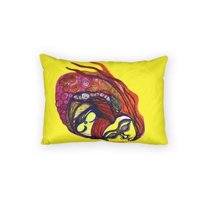Third Eye Pillow Sham, Closed Eyes and Bindi Mask Art, Veiled Spirits Halloween Collection, 36x20 Cotton Pillowcase