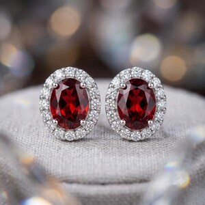 4.00 Ct Oval Cut Natural Ruby and Diamond 14K White Gold Earrings For Women | IGL Certified
