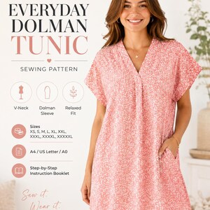 V-Neck Dolman Tunic PDF Sewing Pattern, Women's Knit Top XS-5XL