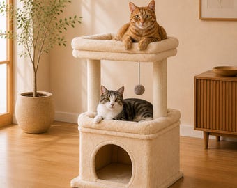 Modern Cat Tree Condo with Sisal Scratching Post and Plush Perch for Small Cats
