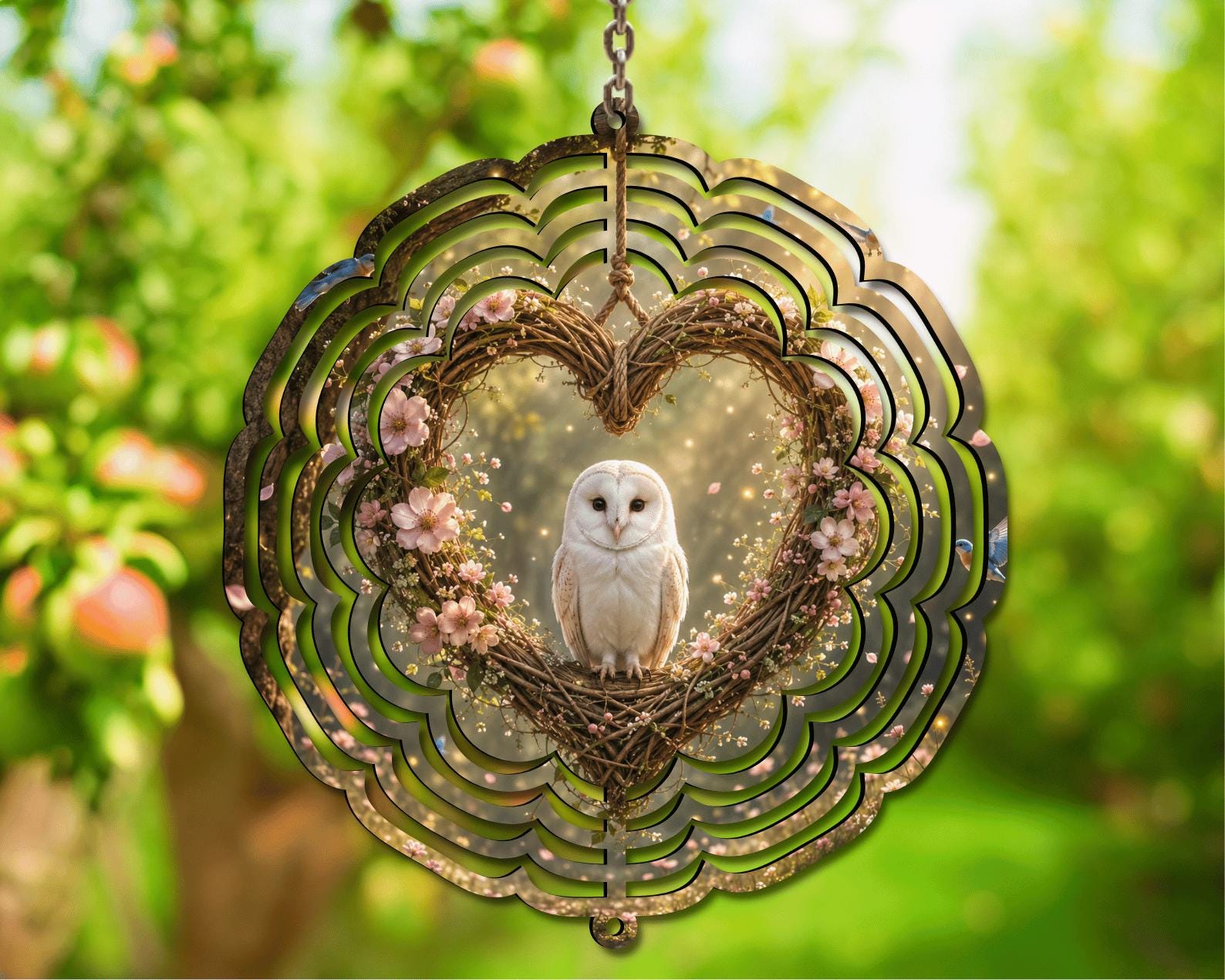 Barn Owl Wind Spinner PNG, Cottagecore Floral Tumbler Wrap (Digital Download)