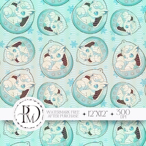 Söt Alolan VULPIX Tamagotchi | Sömlös mönsterdesign | Digital nedladdningsfil | PNG + JPEG | Pokémon | Utskrivbar | Sublimering