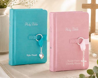 Personalized Children’s Bible, Custom Pink or Blue Religious Keepsake, Baptism Gift, First Communion Gift