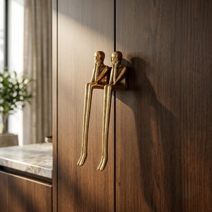 人物像の真鍮製キャビネットハンドル、彫刻的な引き出し取っ手、モダンなゴールドの家具ノブ、芸術的な真鍮製金具、考える人型のキャビネット取っ手