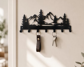 Mountain Key Holder Wall Mount, Metal Forest Key Rack, Entryway Key Organizer, Rustic Cabin Decor, Coat Hook, Housewarming Gift