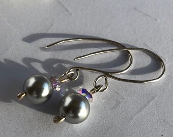 Pearl Swarovski Grey Drop Earrings