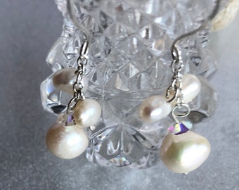 Cream Pearl  Silver Drop Earrings