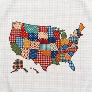 USA Map Cross Stitch Pattern, American Map Embroidery PDF, Patchwork Quilt Pattern, Americana Cross Stitch, Instant Download