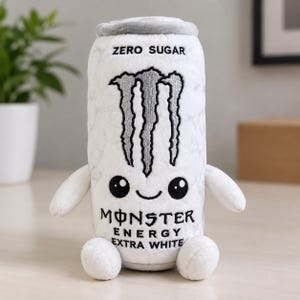 White Energy Drink Can Plush Toy, Cute Soft Stuffed Doll, Kawaii Beverage Pillow, Funny Room Decor, Gift for Friends