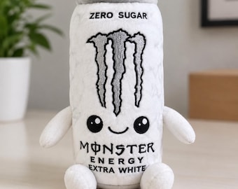 White Monster Energy Can Plush Toy, Kawaii Stuffed Doll, Room Decor Zero Sugar
